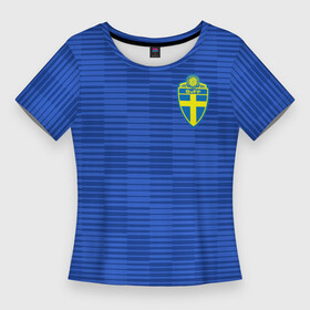 Женская футболка 3D Slim с принтом Швеция гостевая форма ЧМ 2018 в Санкт-Петербурге,  |  | гостевая форма | сборная швеции | футбольная форма | швеция