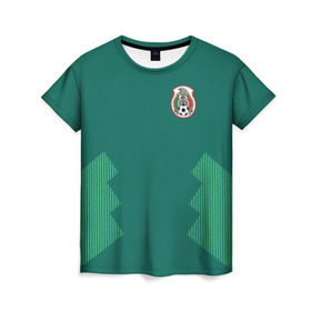 Женская футболка 3D с принтом Домашняя форма сборной Мексики в Санкт-Петербурге, 100% полиэфир ( синтетическое хлопкоподобное полотно) | прямой крой, круглый вырез горловины, длина до линии бедер | мексика | сборная мексики | форма мексики | чемпионат по футболу