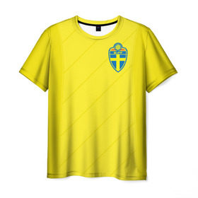 Мужская футболка 3D с принтом Швеция домашняя форма ЧМ 2018 в Санкт-Петербурге, 100% полиэфир | прямой крой, круглый вырез горловины, длина до линии бедер | домашняя форма | сборная швеции | футбол | футбольная форма | швеция