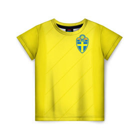 Детская футболка 3D с принтом Швеция домашняя форма ЧМ 2018 в Санкт-Петербурге, 100% гипоаллергенный полиэфир | прямой крой, круглый вырез горловины, длина до линии бедер, чуть спущенное плечо, ткань немного тянется | домашняя форма | сборная швеции | футбол | футбольная форма | швеция