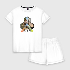 Женская пижама с шортиками хлопок с принтом Ark Survival Evolved в Санкт-Петербурге, 100% хлопок | футболка прямого кроя, шорты свободные с широкой мягкой резинкой | арк