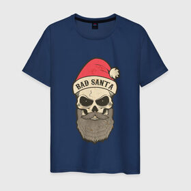 Мужская футболка хлопок с принтом Санта череп в Санкт-Петербурге, 100% хлопок | прямой крой, круглый вырез горловины, длина до линии бедер, слегка спущенное плечо. | skull | бородатый | рождество | санта клаус