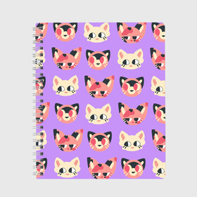 Тетрадь с принтом Cat and Panda в Санкт-Петербурге, 100% бумага | 48 листов, плотность листов — 60 г/м2, плотность картонной обложки — 250 г/м2. Листы скреплены сбоку удобной пружинной спиралью. Уголки страниц и обложки скругленные. Цвет линий — светло-серый
 | Тематика изображения на принте: animal | cat | cute | kitty | meow | pattern | pet | животное | кот | котенок | котики | мяу | паттерн