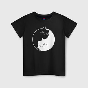 Детская футболка хлопок с принтом Инь Янь в Санкт-Петербурге, 100% хлопок | круглый вырез горловины, полуприлегающий силуэт, длина до линии бедер | Тематика изображения на принте: cat | kitty | животное | инь ян | кот | котенок | котики