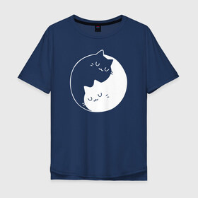 Мужская футболка хлопок Oversize с принтом Инь Янь в Санкт-Петербурге, 100% хлопок | свободный крой, круглый ворот, “спинка” длиннее передней части | Тематика изображения на принте: cat | kitty | животное | инь ян | кот | котенок | котики