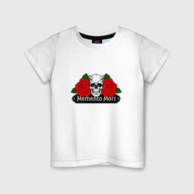 Детская футболка хлопок с принтом Memento mori / Помни о смерти в Санкт-Петербурге, 100% хлопок | круглый вырез горловины, полуприлегающий силуэт, длина до линии бедер | rock | roses | skull | розы | череп