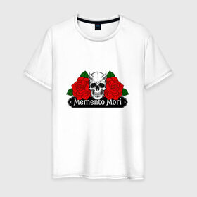 Мужская футболка хлопок с принтом Memento mori / Помни о смерти в Санкт-Петербурге, 100% хлопок | прямой крой, круглый вырез горловины, длина до линии бедер, слегка спущенное плечо. | rock | roses | skull | розы | череп