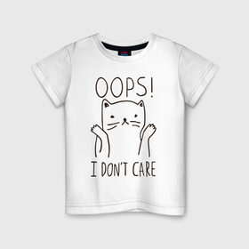 Детская футболка хлопок с принтом I don`t care в Санкт-Петербурге, 100% хлопок | круглый вырез горловины, полуприлегающий силуэт, длина до линии бедер | cat | swag | кот