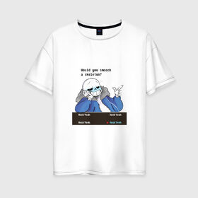 Женская футболка хлопок Oversize с принтом Sans в Санкт-Петербурге, 100% хлопок | свободный крой, круглый ворот, спущенный рукав, длина до линии бедер
 | sans | андертейл | подземелье | санс