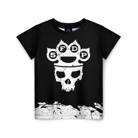Детская футболка 3D с принтом Five Finger Death Punch в Санкт-Петербурге, 100% гипоаллергенный полиэфир | прямой крой, круглый вырез горловины, длина до линии бедер, чуть спущенное плечо, ткань немного тянется | 5fdp | alternative | ffdp | groove | metal | metall | rock | альтернатива | грув | группа | метал | рок | череп