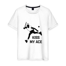 Мужская футболка хлопок с принтом Kiss My Ace в Санкт-Петербурге, 100% хлопок | прямой крой, круглый вырез горловины, длина до линии бедер, слегка спущенное плечо. | теннис