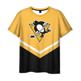 Мужская футболка 3D с принтом Pittsburgh Penguins (Форма 1) в Санкт-Петербурге, 100% полиэфир | прямой крой, круглый вырез горловины, длина до линии бедер | питтсбург пингвинз