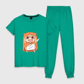 Женская пижама хлопок с принтом Umaru Chan в Санкт-Петербурге, 100% хлопок | брюки и футболка прямого кроя, без карманов, на брюках мягкая резинка на поясе и по низу штанин | anime | аниме | анимэ | умару