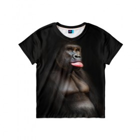 Детская футболка 3D с принтом Горилла в Санкт-Петербурге, 100% гипоаллергенный полиэфир | прямой крой, круглый вырез горловины, длина до линии бедер, чуть спущенное плечо, ткань немного тянется | горилла | животные | обезьяна | прикол | природа | смешно | юмор | язык