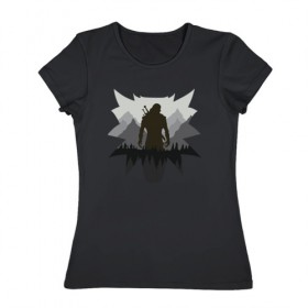 Женская футболка хлопок с принтом Witcher в Санкт-Петербурге, 100% хлопок | прямой крой, круглый вырез горловины, длина до линии бедер, слегка спущенное плечо | gerald | wild hunt | witcher | wolf | ведьмак | волк | дикая охота