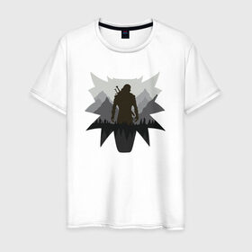 Мужская футболка хлопок с принтом Witcher в Санкт-Петербурге, 100% хлопок | прямой крой, круглый вырез горловины, длина до линии бедер, слегка спущенное плечо. | gerald | wild hunt | witcher | wolf | ведьмак | волк | дикая охота