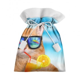 Подарочный 3D мешок с принтом Кот на пляже в Санкт-Петербурге, 100% полиэстер | Размер: 29*39 см | summer | апельсиновый сок | кот | кот на пляже | коте | котик | котэ | котяра | лето | море | небо | отдых | очки | пляже