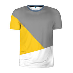 Мужская футболка 3D спортивная с принтом Серый, желтый, белый-идеальное сочетание! в Санкт-Петербурге, 100% полиэстер с улучшенными характеристиками | приталенный силуэт, круглая горловина, широкие плечи, сужается к линии бедра | Тематика изображения на принте: 
