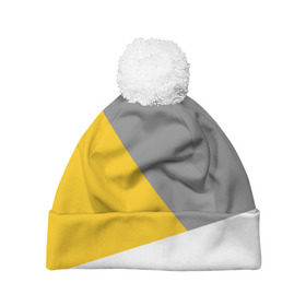Шапка 3D c помпоном с принтом Серый, желтый, белый-идеальное сочетание! в Санкт-Петербурге, 100% полиэстер | универсальный размер, печать по всей поверхности изделия | 