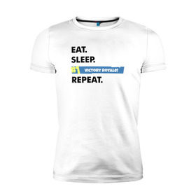 Мужская футболка премиум с принтом Eat Sleep в Санкт-Петербурге, 92% хлопок, 8% лайкра | приталенный силуэт, круглый вырез ворота, длина до линии бедра, короткий рукав | battle royale | fortnite | lama | батл рояль | лама | фортнайт