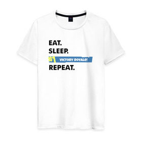 Мужская футболка хлопок с принтом Eat Sleep в Санкт-Петербурге, 100% хлопок | прямой крой, круглый вырез горловины, длина до линии бедер, слегка спущенное плечо. | Тематика изображения на принте: battle royale | fortnite | lama | батл рояль | лама | фортнайт