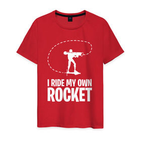 Мужская футболка хлопок с принтом I ride my own rocket в Санкт-Петербурге, 100% хлопок | прямой крой, круглый вырез горловины, длина до линии бедер, слегка спущенное плечо. | 