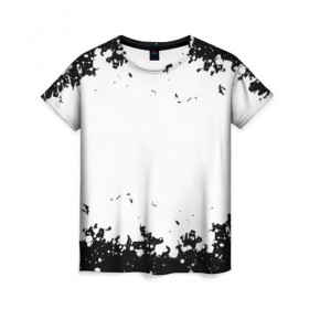 Женская футболка 3D с принтом БРЫЗГИ КРАСКИ в Санкт-Петербурге, 100% полиэфир ( синтетическое хлопкоподобное полотно) | прямой крой, круглый вырез горловины, длина до линии бедер | black | color | paint | white | белый | капли | краска | пятна | разводы | текстура | цвет | черный