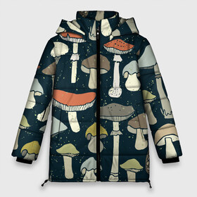 Женская зимняя куртка 3D с принтом Загадочный лес в Санкт-Петербурге, верх — 100% полиэстер; подкладка — 100% полиэстер; утеплитель — 100% полиэстер | длина ниже бедра, силуэт Оверсайз. Есть воротник-стойка, отстегивающийся капюшон и ветрозащитная планка. 

Боковые карманы с листочкой на кнопках и внутренний карман на молнии | грибы | паттерн