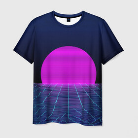 Мужская футболка 3D с принтом Солнце в Санкт-Петербурге, 100% полиэфир | прямой крой, круглый вырез горловины, длина до линии бедер | 3d | cgi | digital art | music | retro | vaporwave | абстракция | вейпорвейв | геометрия | музыка | ретро