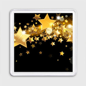 Магнит 55*55 с принтом Золотые звездочки в Санкт-Петербурге, Пластик | Размер: 65*65 мм; Размер печати: 55*55 мм | 3d | звездочки | звезды | золото | золотые звездочки | картинка | черный фон