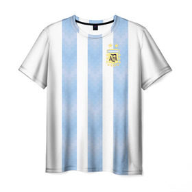 Мужская футболка 3D с принтом Сборная Аргентины в Санкт-Петербурге, 100% полиэфир | прямой крой, круглый вырез горловины, длина до линии бедер | аргентина | месси | сборная аргентины