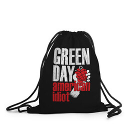 Рюкзак-мешок 3D с принтом Green Day American Idiot в Санкт-Петербурге, 100% полиэстер | плотность ткани — 200 г/м2, размер — 35 х 45 см; лямки — толстые шнурки, застежка на шнуровке, без карманов и подкладки | green day | punk rock | билли джо армстронг | панк рок