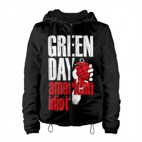 Женская куртка 3D с принтом Green Day American Idiot в Санкт-Петербурге, ткань верха — 100% полиэстер, подклад — флис | прямой крой, подол и капюшон оформлены резинкой с фиксаторами, два кармана без застежек по бокам, один большой потайной карман на груди. Карман на груди застегивается на липучку | green day | punk rock | билли джо армстронг | панк рок
