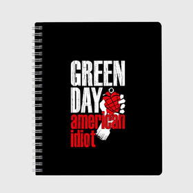Тетрадь с принтом Green Day American Idiot в Санкт-Петербурге, 100% бумага | 48 листов, плотность листов — 60 г/м2, плотность картонной обложки — 250 г/м2. Листы скреплены сбоку удобной пружинной спиралью. Уголки страниц и обложки скругленные. Цвет линий — светло-серый
 | green day | punk rock | билли джо армстронг | панк рок