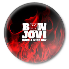 Значок с принтом BON JOVI в Санкт-Петербурге,  металл | круглая форма, металлическая застежка в виде булавки | Тематика изображения на принте: bon jovi | альтернативный хип хоп | группа | инди поп | музыка | музыкальное произведение | ноты | регги | рок | синти поп