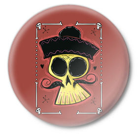 Значок с принтом Dia de los Muertos в Санкт-Петербурге,  металл | круглая форма, металлическая застежка в виде булавки | череп