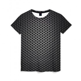 Женская футболка 3D с принтом Кристаллическая решетка в Санкт-Петербурге, 100% полиэфир ( синтетическое хлопкоподобное полотно) | прямой крой, круглый вырез горловины, длина до линии бедер | карбон | кристаллическая решетка | текстура