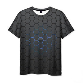 Мужская футболка 3D с принтом Соты карбон в Санкт-Петербурге, 100% полиэфир | прямой крой, круглый вырез горловины, длина до линии бедер | Тематика изображения на принте: карбон | соты | текстура