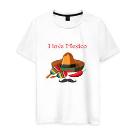 Мужская футболка хлопок с принтом Love Mexico в Санкт-Петербурге, 100% хлопок | прямой крой, круглый вырез горловины, длина до линии бедер, слегка спущенное плечо. | Тематика изображения на принте: 