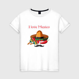Женская футболка хлопок с принтом Love Mexico в Санкт-Петербурге, 100% хлопок | прямой крой, круглый вырез горловины, длина до линии бедер, слегка спущенное плечо | Тематика изображения на принте: 
