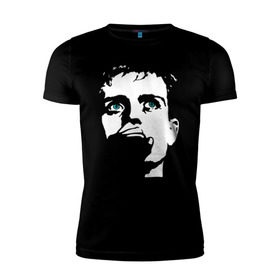 Мужская футболка премиум с принтом Ian Curtis в Санкт-Петербурге, 92% хлопок, 8% лайкра | приталенный силуэт, круглый вырез ворота, длина до линии бедра, короткий рукав | ian curtis | joy division | rock | unknown pleasures | иэн кёртис | рок