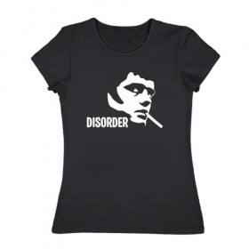 Женская футболка хлопок с принтом Disorder в Санкт-Петербурге, 100% хлопок | прямой крой, круглый вырез горловины, длина до линии бедер, слегка спущенное плечо | ian curtis | joy division | rock | unknown pleasures | иэн кёртис | рок