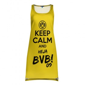 Платье-майка 3D с принтом Keep calm and Heja BVB в Санкт-Петербурге, 100% полиэстер | полуприлегающий силуэт, широкие бретели, круглый вырез горловины, удлиненный подол сзади. | 09 | bvb | calm | heja | keep | боруссия | германия | дортмунд | клуб | сохраняй | спокойствие | фк | футбол | футбольный