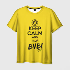 Мужская футболка 3D с принтом Keep calm and Heja BVB в Санкт-Петербурге, 100% полиэфир | прямой крой, круглый вырез горловины, длина до линии бедер | Тематика изображения на принте: 09 | bvb | calm | heja | keep | боруссия | германия | дортмунд | клуб | сохраняй | спокойствие | фк | футбол | футбольный