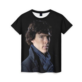 Женская футболка 3D с принтом Sherlock в Санкт-Петербурге, 100% полиэфир ( синтетическое хлопкоподобное полотно) | прямой крой, круглый вырез горловины, длина до линии бедер | benedict | cumberbatch | sherlock | бенедикт | камбербатч | шерлок