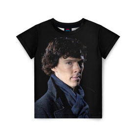 Детская футболка 3D с принтом Sherlock в Санкт-Петербурге, 100% гипоаллергенный полиэфир | прямой крой, круглый вырез горловины, длина до линии бедер, чуть спущенное плечо, ткань немного тянется | Тематика изображения на принте: benedict | cumberbatch | sherlock | бенедикт | камбербатч | шерлок