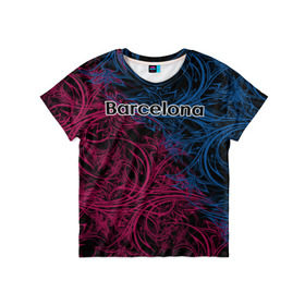 Детская футболка 3D с принтом FC Barcelona в Санкт-Петербурге, 100% гипоаллергенный полиэфир | прямой крой, круглый вырез горловины, длина до линии бедер, чуть спущенное плечо, ткань немного тянется | 