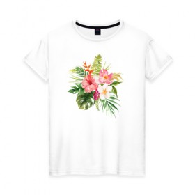 Женская футболка хлопок с принтом Букет цветов в Санкт-Петербурге, 100% хлопок | прямой крой, круглый вырез горловины, длина до линии бедер, слегка спущенное плечо | цветы