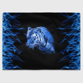 Плед 3D с принтом Синий тигр в Санкт-Петербурге, 100% полиэстер | закругленные углы, все края обработаны. Ткань не мнется и не растягивается | tiger | большая кошка | огонь | пламя | тигр | хищник