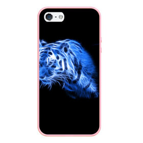 Чехол для iPhone 5/5S матовый с принтом Синий тигр в Санкт-Петербурге, Силикон | Область печати: задняя сторона чехла, без боковых панелей | tiger | большая кошка | огонь | пламя | тигр | хищник
